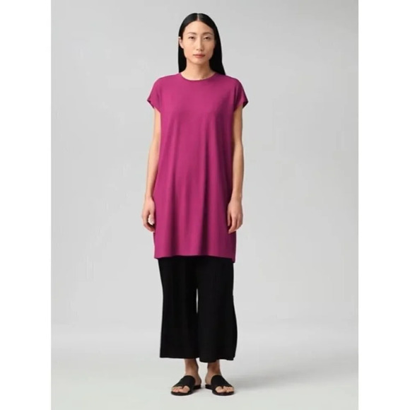 Eileen Fisher Dress Fine Jersey Cap Sleeve Dress Small Tunic Petite Boxy - Picture 1 of 16